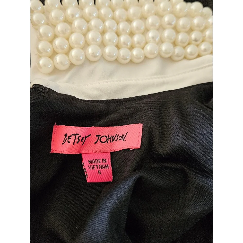 Betsey Johnson Black Lace Fit & Flare Sleeveless Dress w/Pearl Collar-Size 6 - Picture 8 of 9
